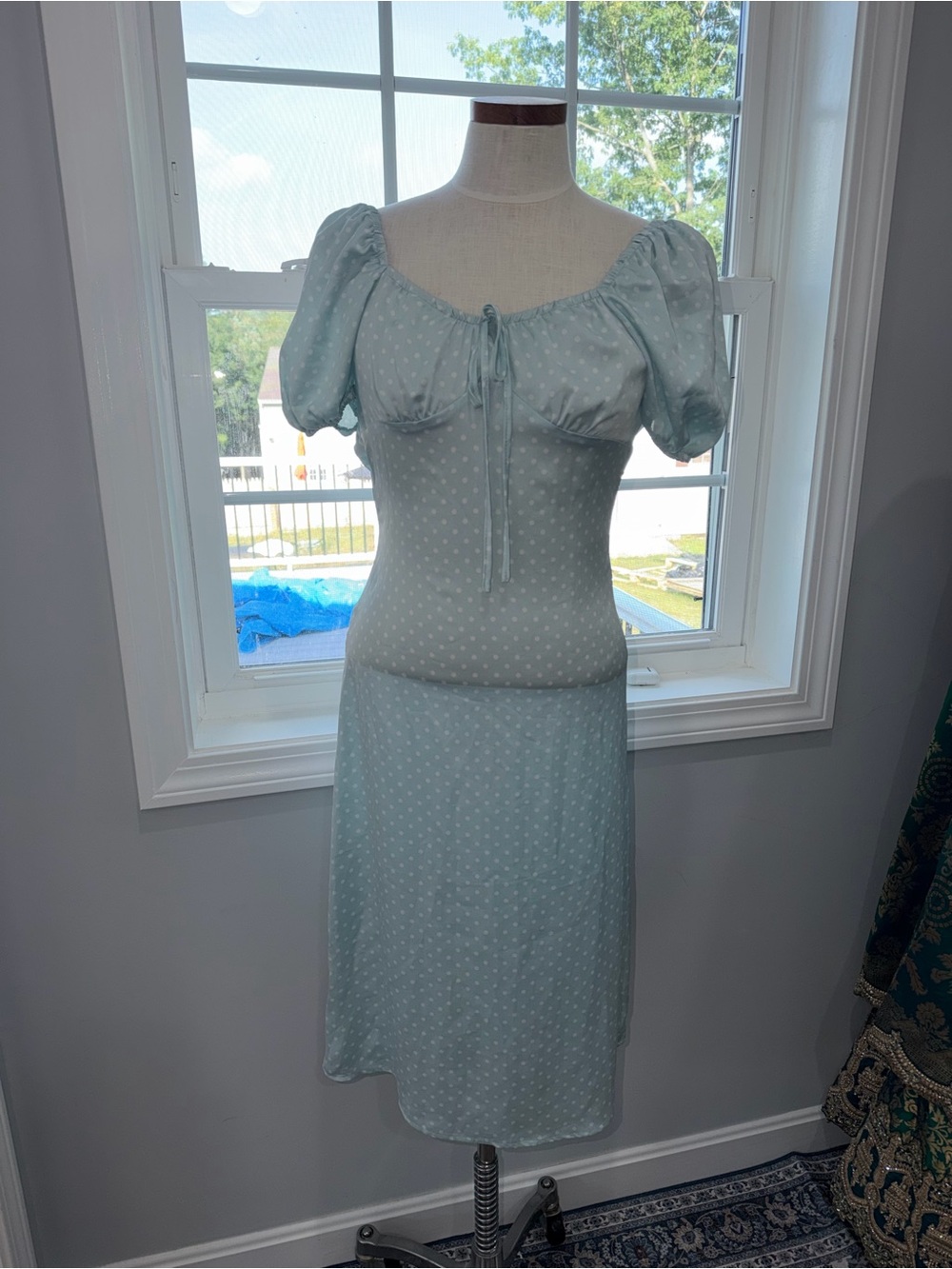 miami Light Blue Polka Dot Maxi Dress